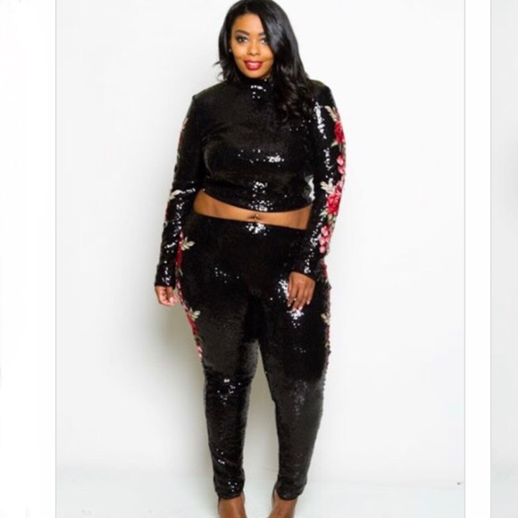 Miss Diva Plus Size Sequin Pants Set - Picture 4 of 4